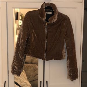 Copper/gold crushed velvet crop coat